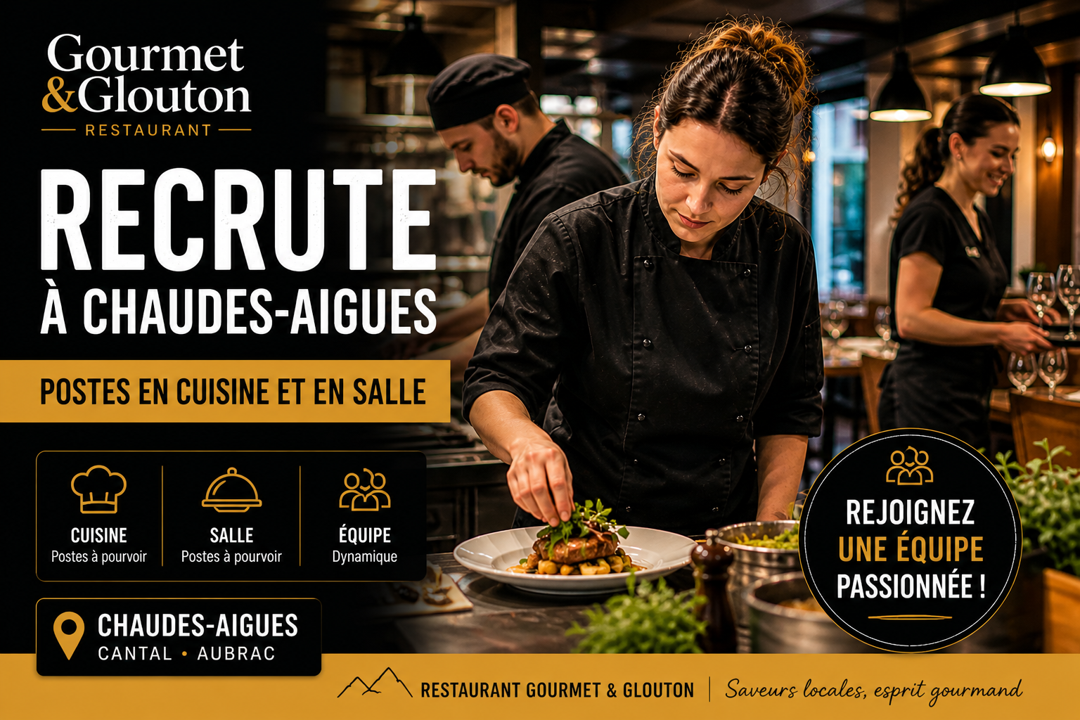 Gourmet et Glouton recrute à Chaudes-Aigues postes en cuisine et en salle