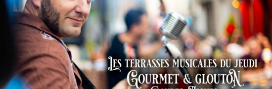 Concert en terrasse lors des terrasses musicales du jeudi chez Gourmet & Glouton à Chaudes-Aigues, dans le cadre d’un appel à artistes pour la programmation estivale.