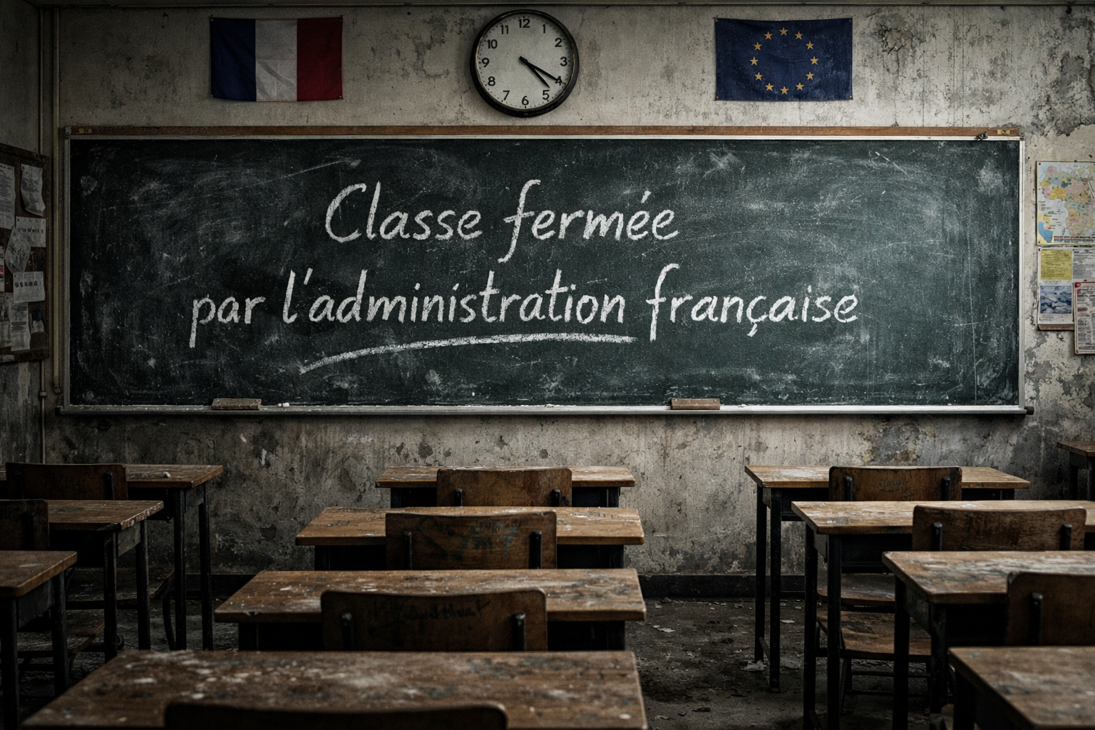 fermeture classe école Chaudes-Aigues tableau noir classe vide administration française