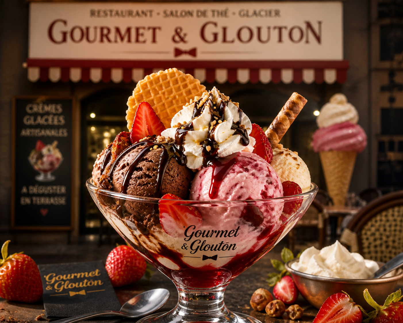 coupe glace fruits rouges gourmet et glouton chaudes-aigues terrasse