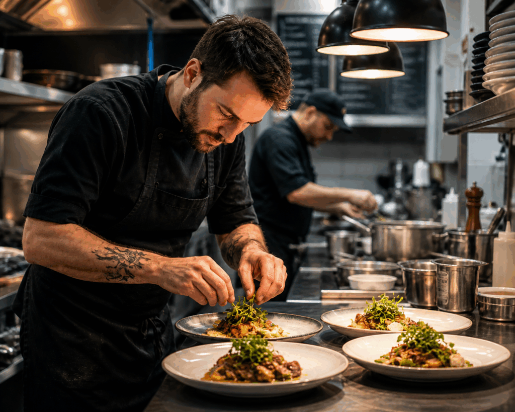recrutement en restauration à Chaudes-Aigues cuisinier en service dressage assiette