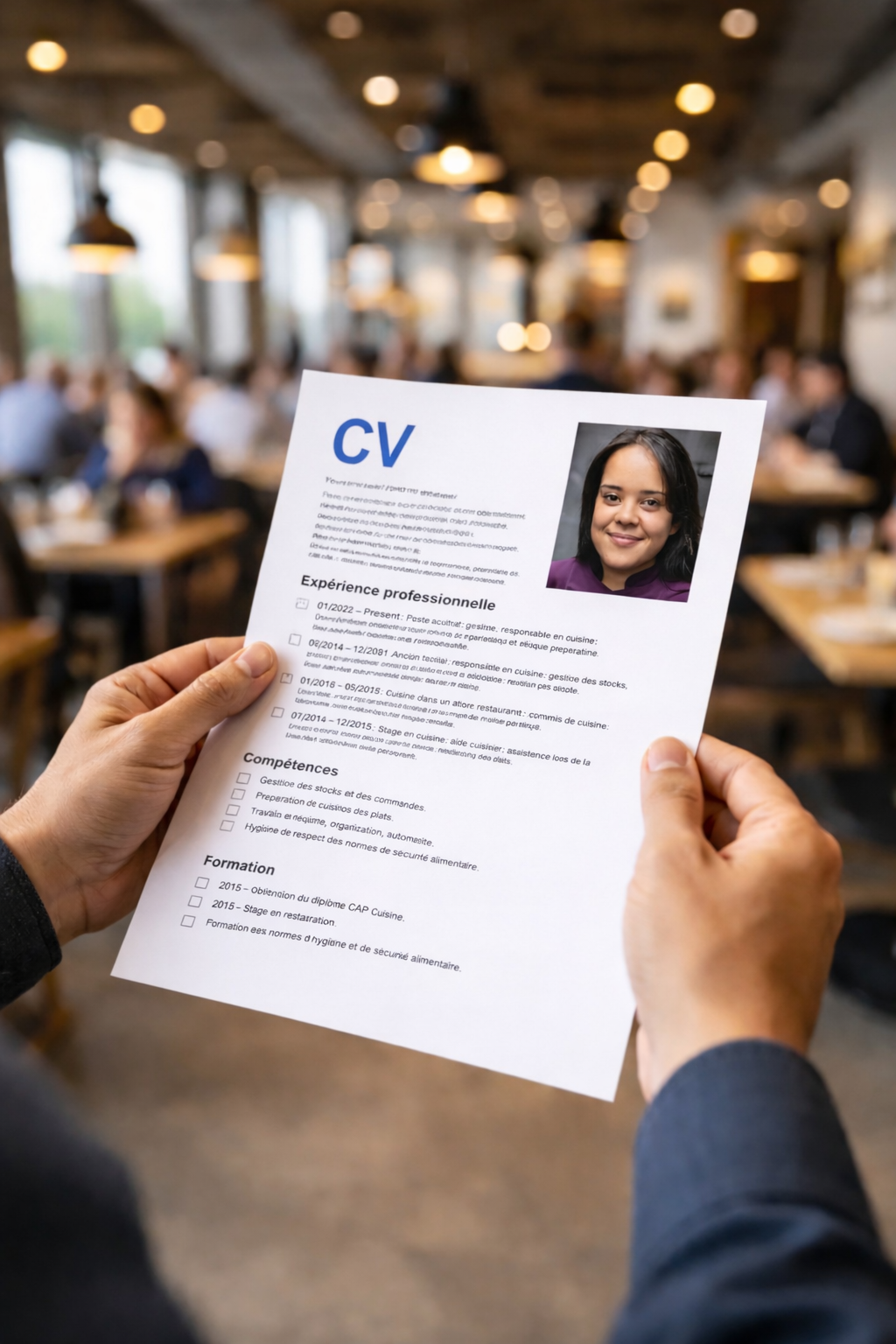 Lisa Simao en restauration illustration profil instable candidat CV cuisine